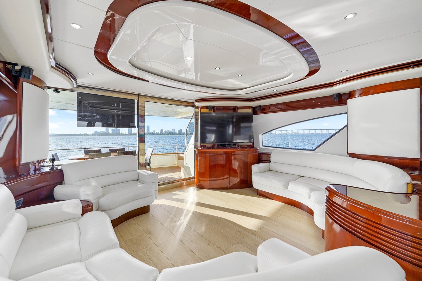 a room with a large mirror aboard AZIMUT 80 2003 Yacht for Sale