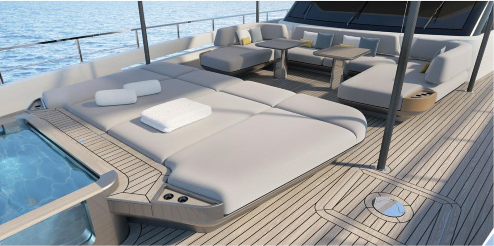 a deck with a deck and chairs aboard COOL Yacht for Sale