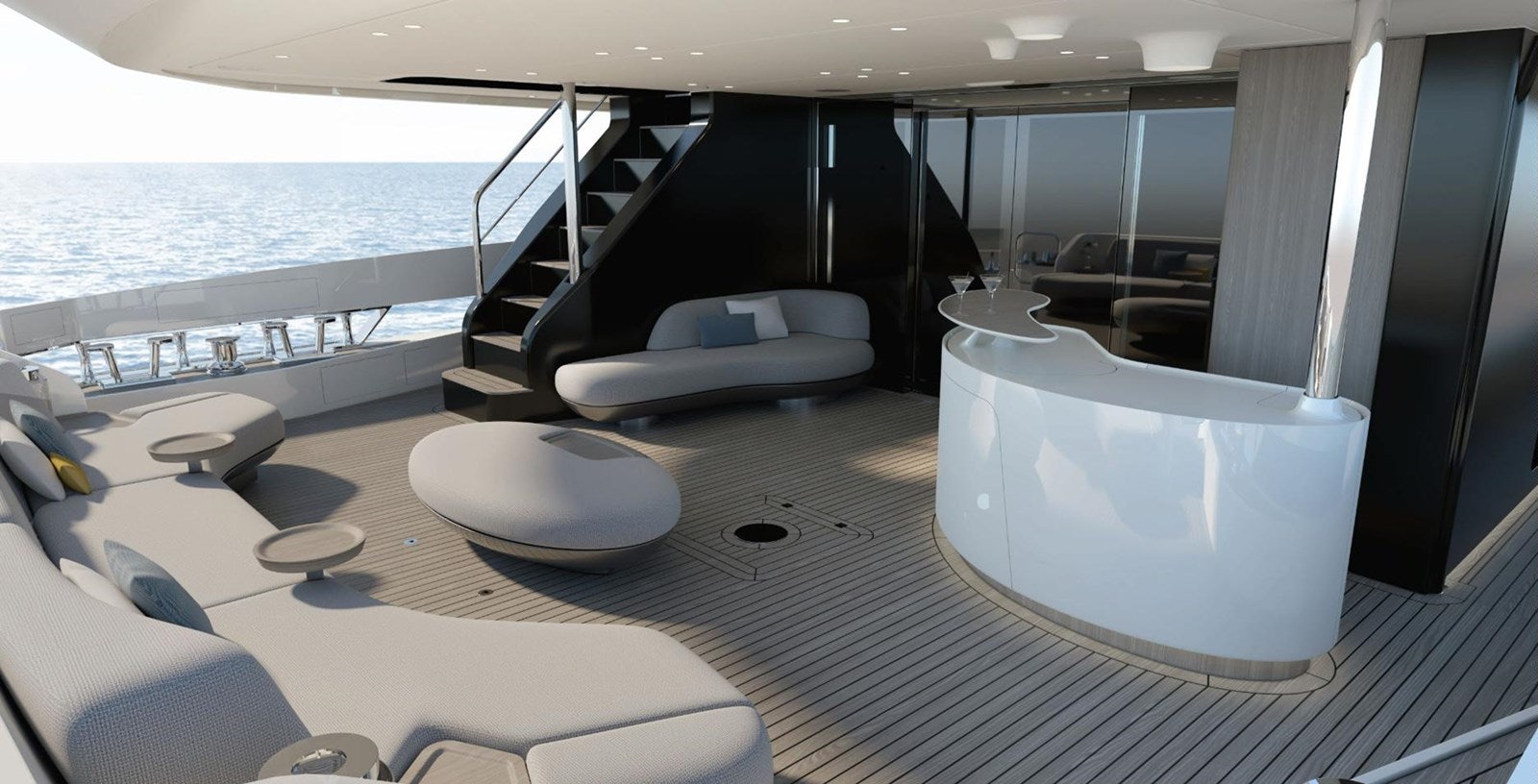 a room with a large window and a view of the ocean aboard COOL Yacht for Sale