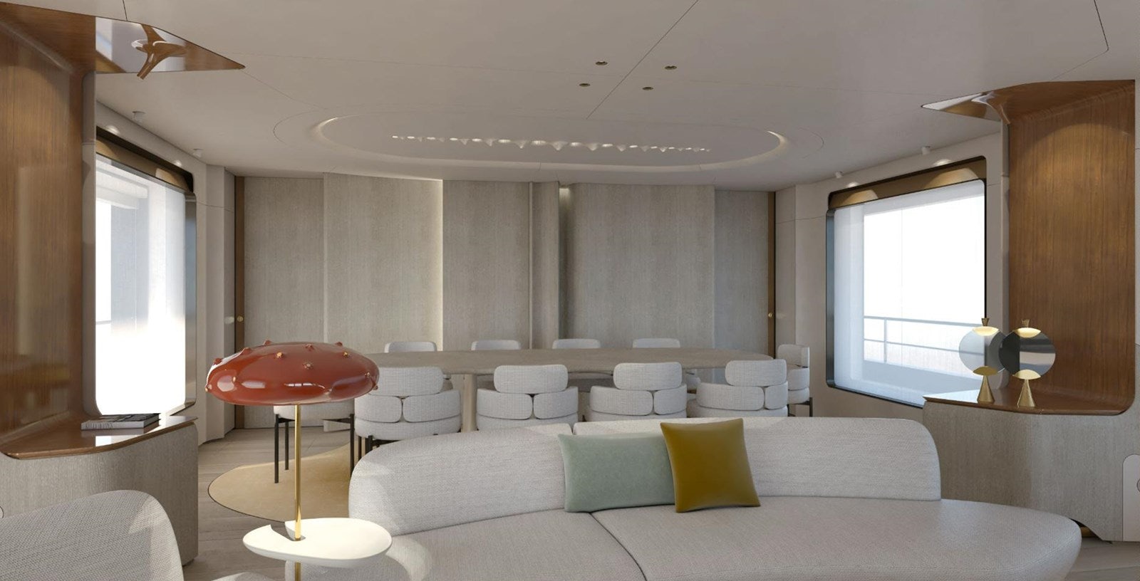a living room with a couch and a table aboard COOL Yacht for Sale