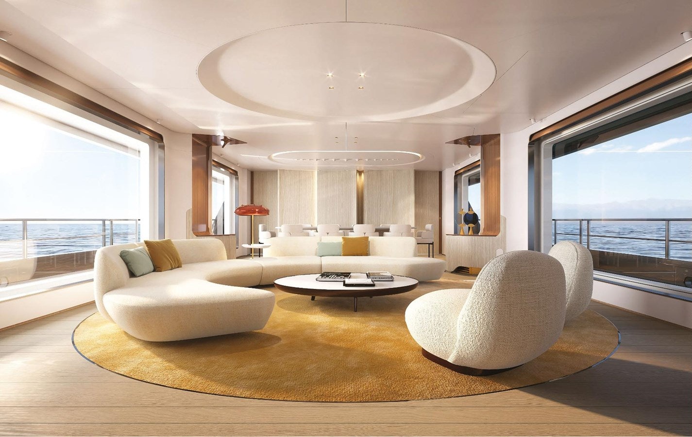a large living room with a large window aboard COOL Yacht for Sale