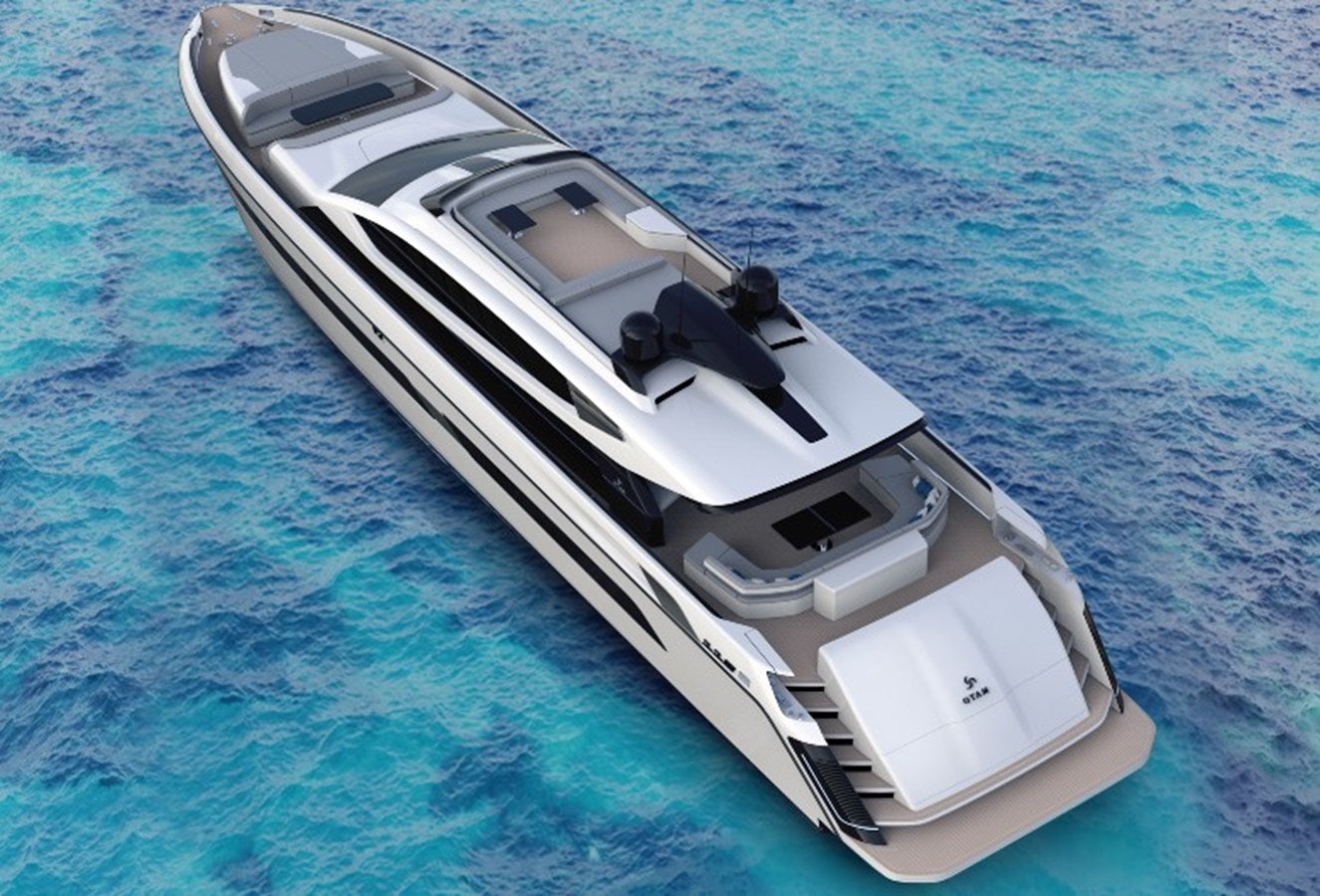 a white yacht on the water aboard OTAM CUSTOM RANGE 115 Yacht for Sale