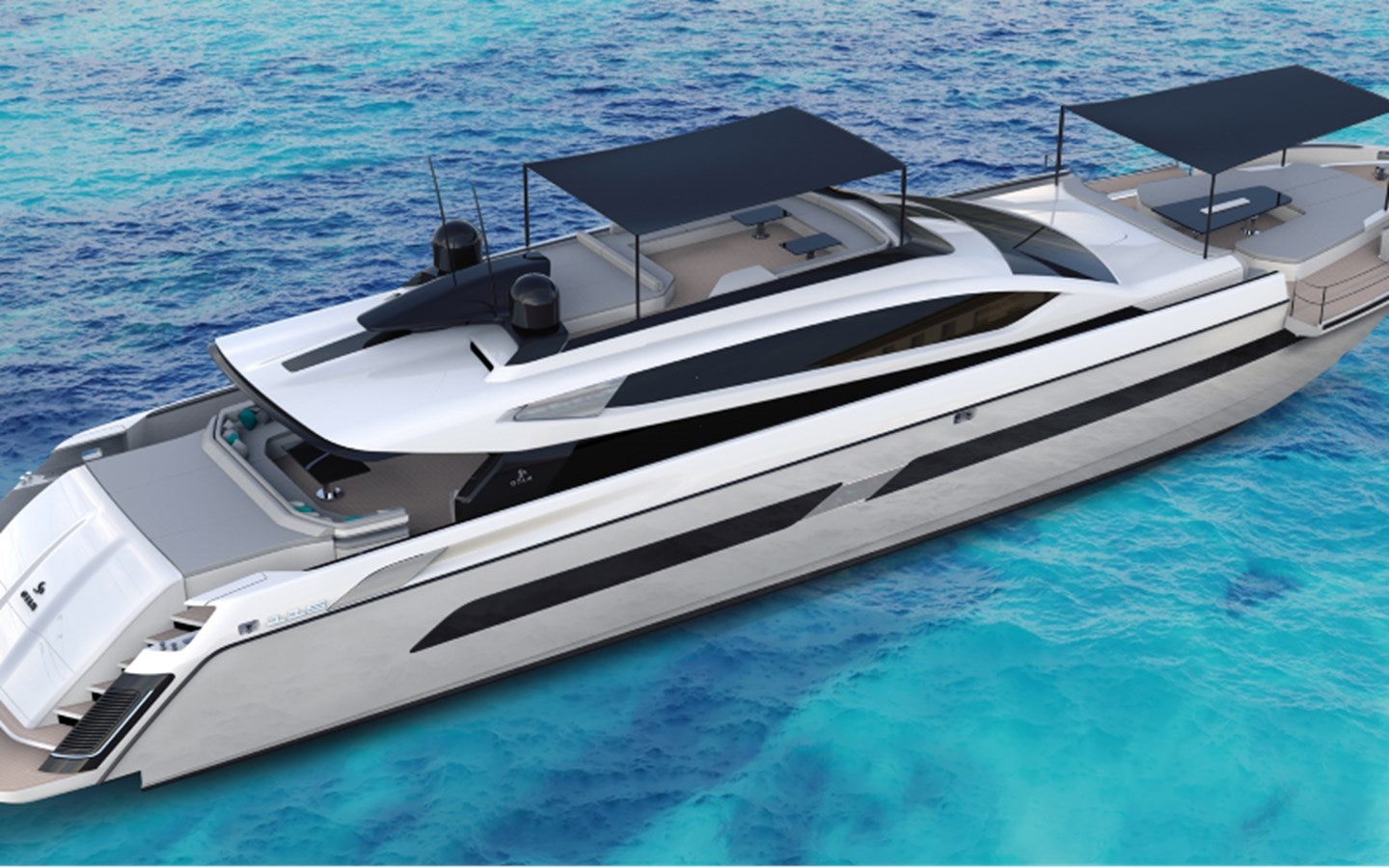 a white yacht in the water aboard OTAM CUSTOM RANGE 115 Yacht for Sale