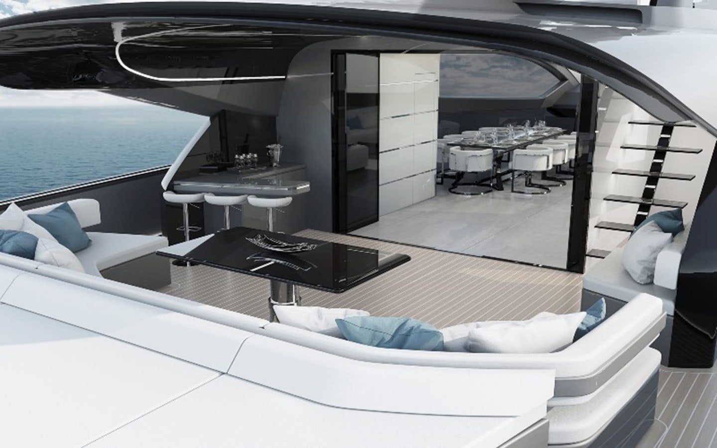 a room with a bed and a table aboard OTAM CUSTOM RANGE 115 Yacht for Sale