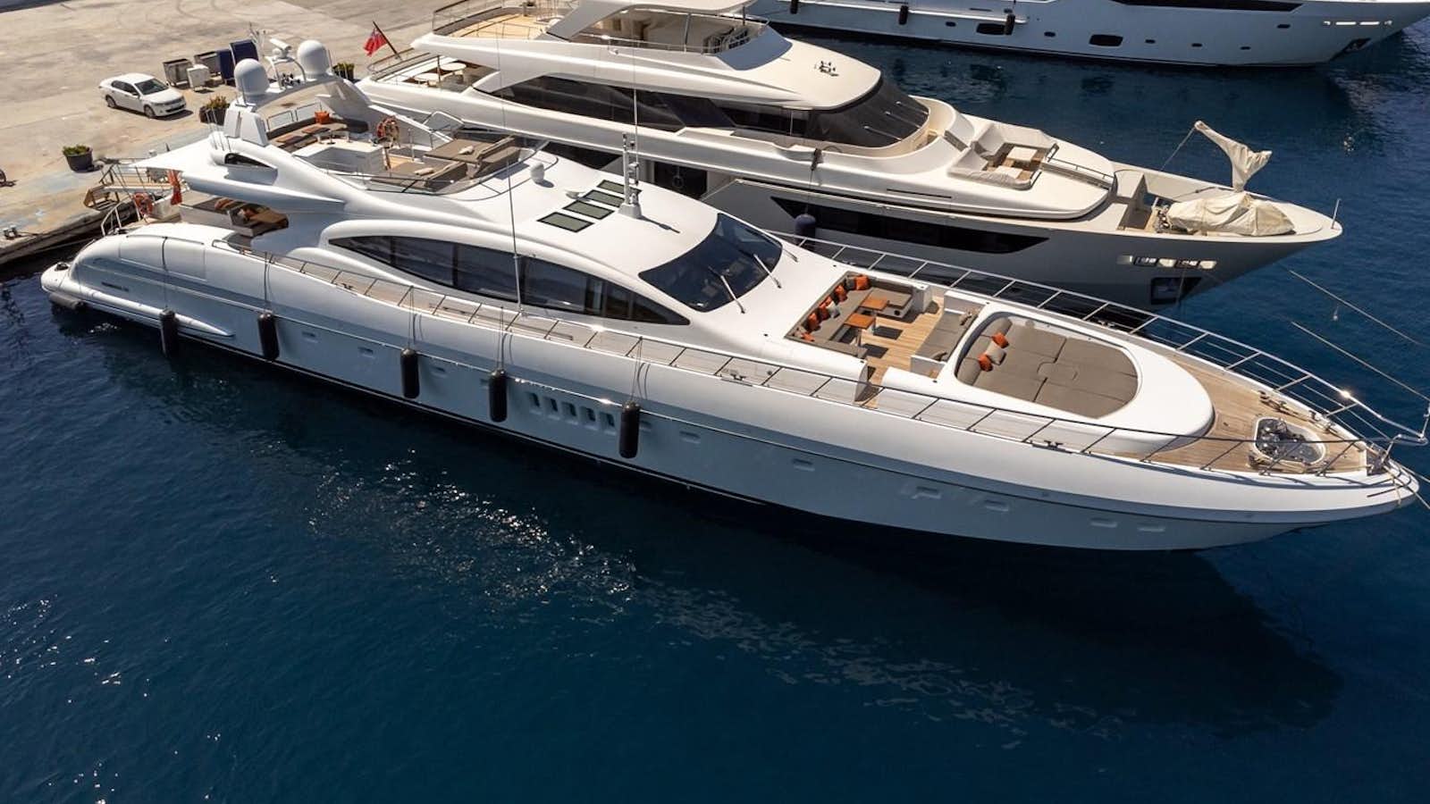 a white yacht on a blue body of water aboard ASYA Yacht for Sale