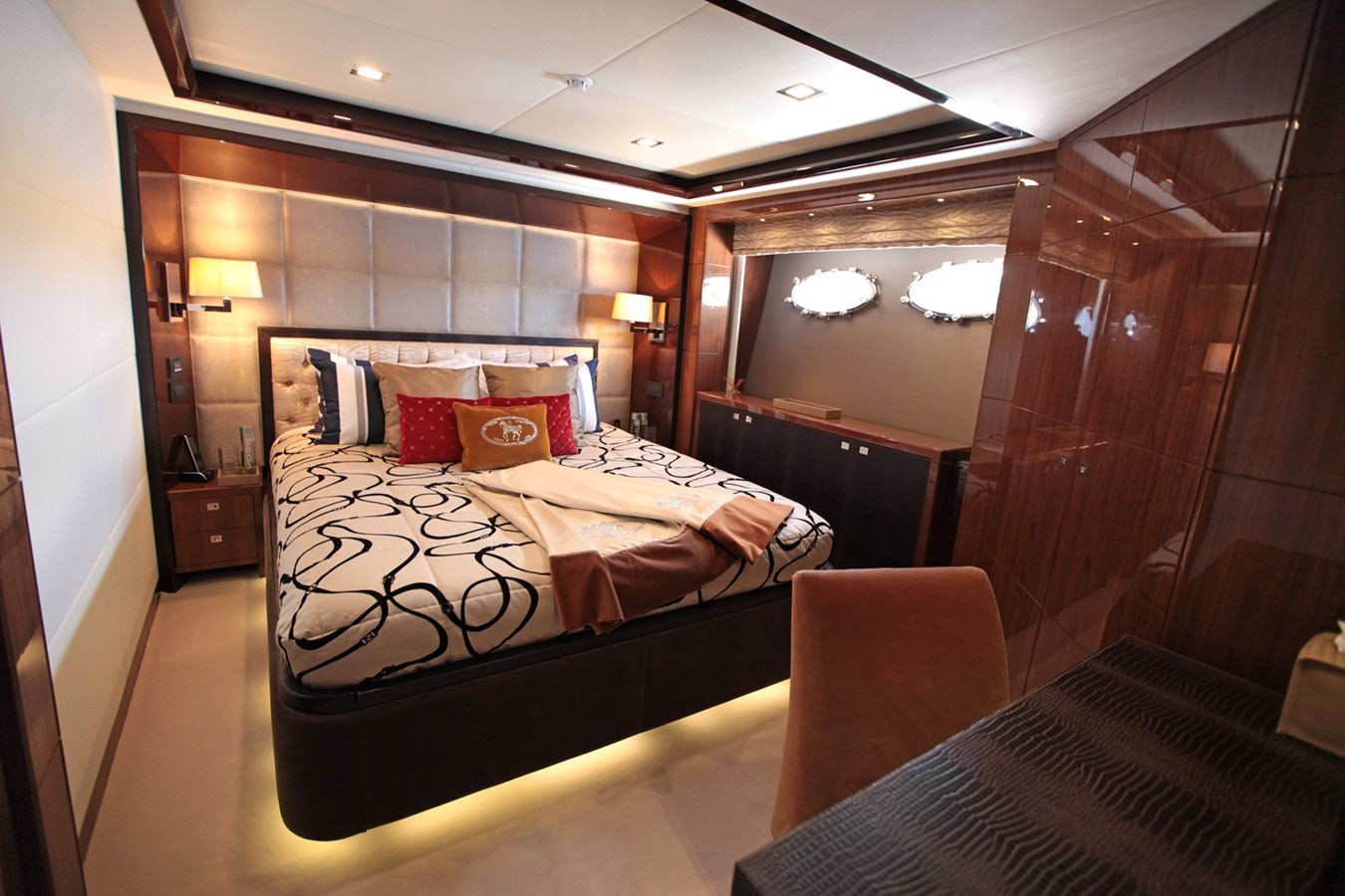 a bed in a room aboard SEABEACH Yacht for Sale