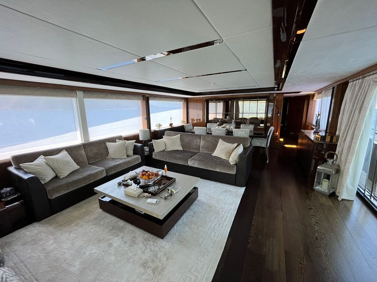 a living room with a large window aboard SEABEACH Yacht for Sale