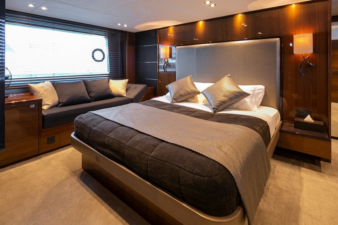 a bed in a room aboard SE1 Yacht for Sale