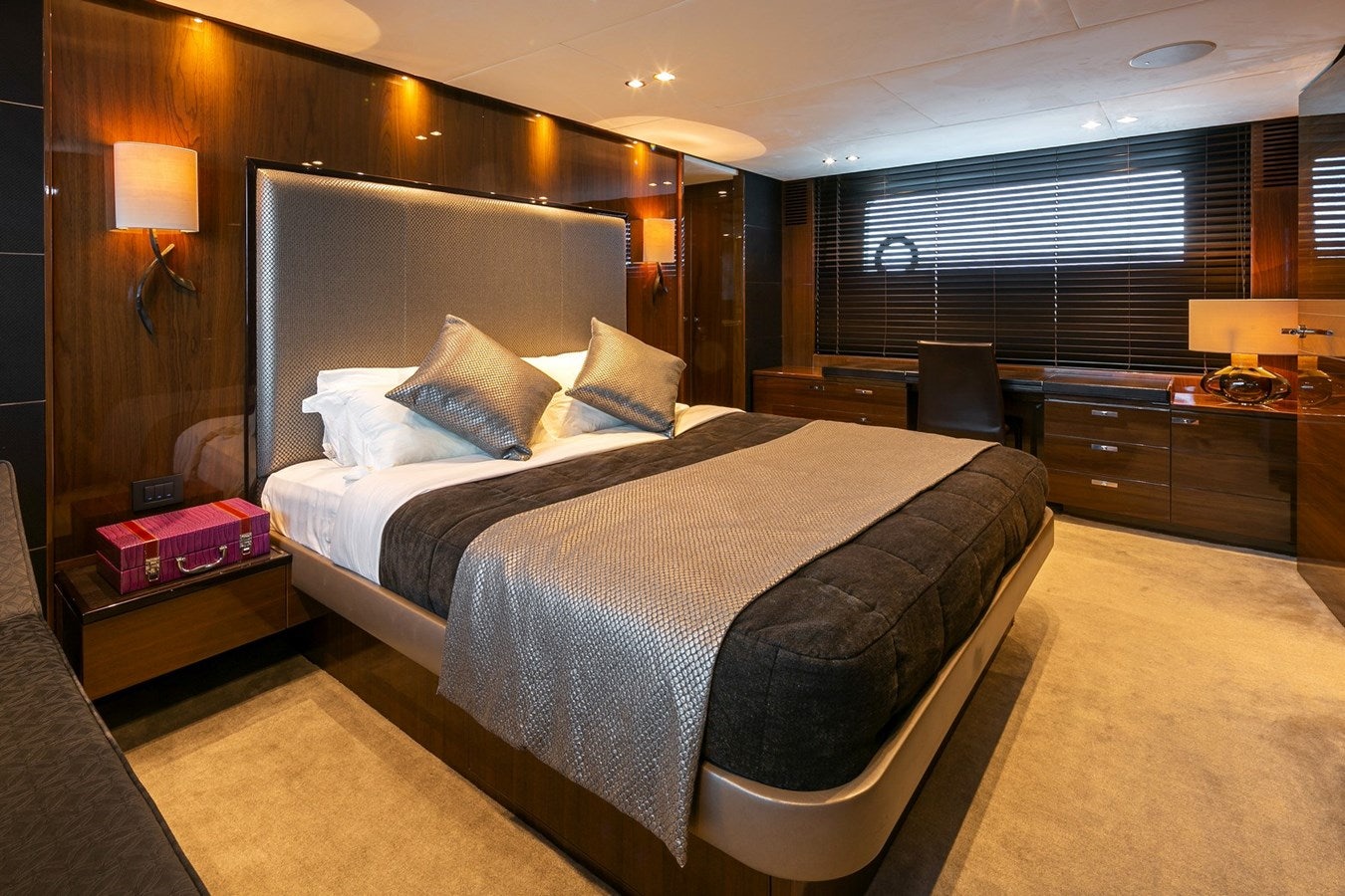 a bed in a hotel room aboard SE1 Yacht for Sale