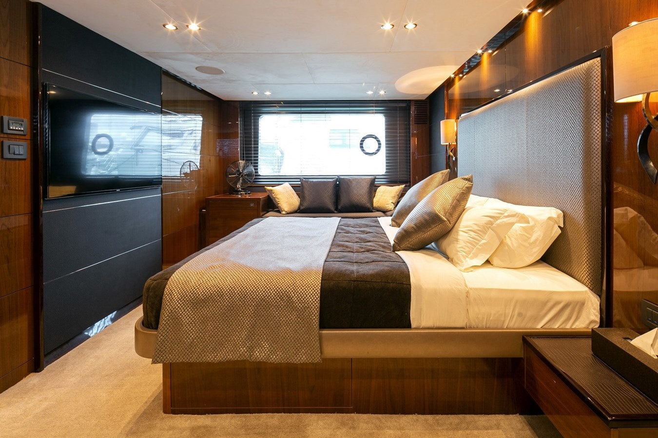 a bed in a room aboard SE1 Yacht for Sale