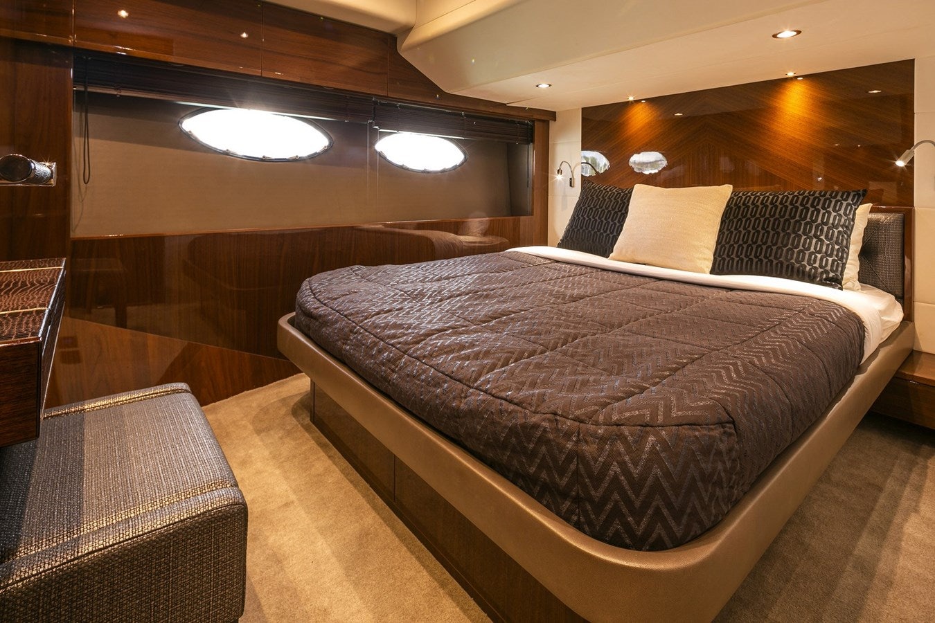 a bed in a room aboard SE1 Yacht for Sale