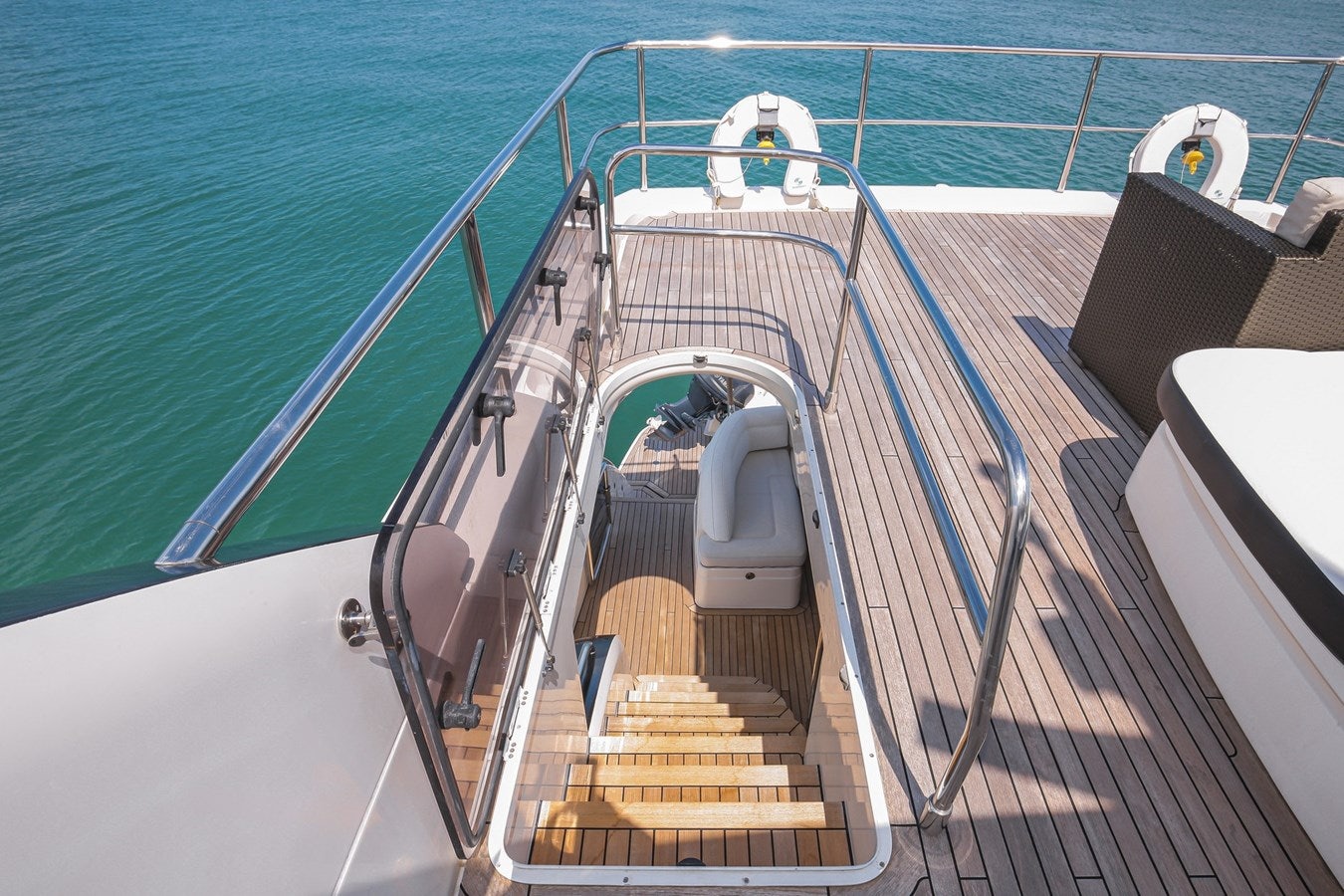 a boat with a staircase aboard SE1 Yacht for Sale