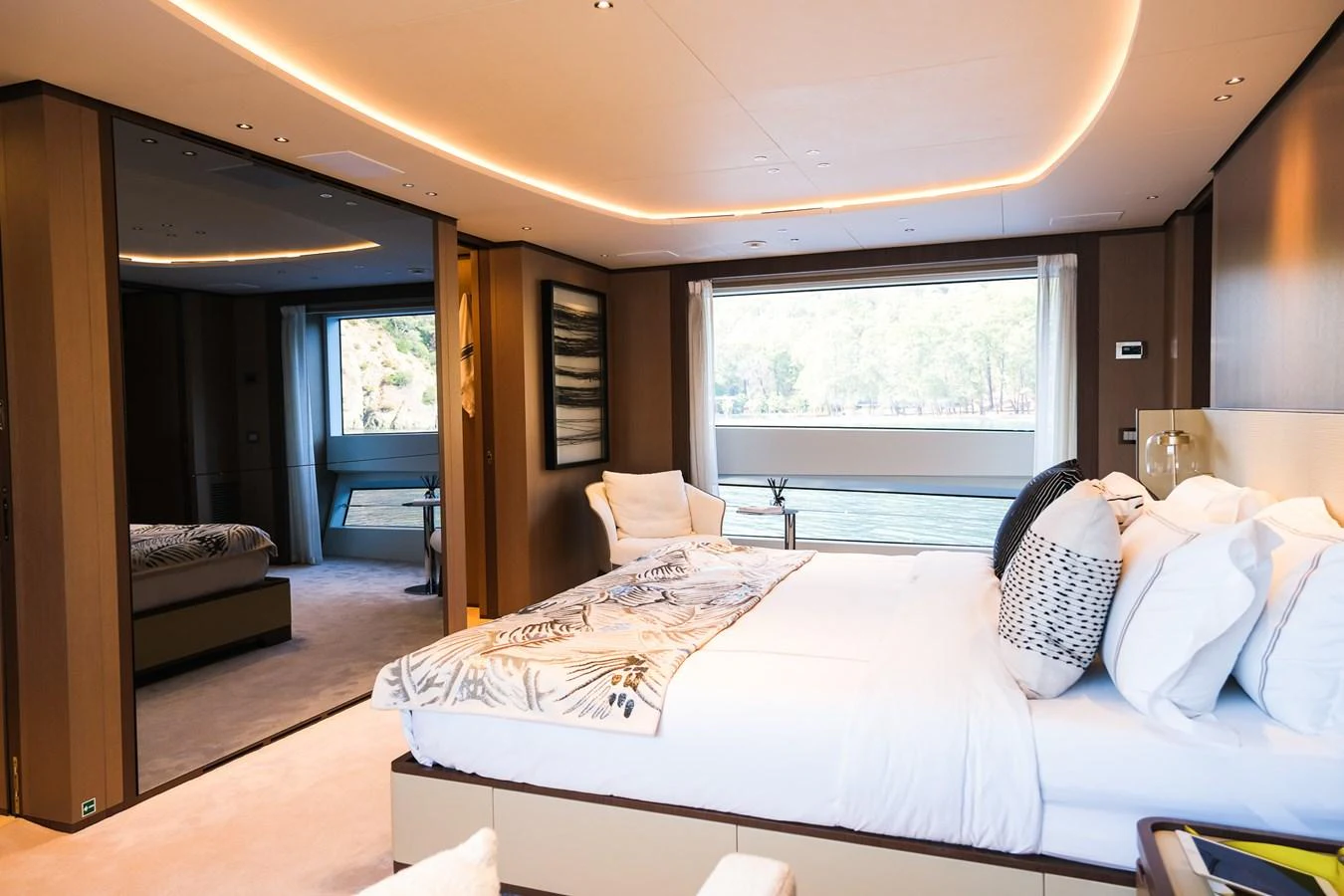 a room with two beds aboard SUNRISE Yacht for Sale