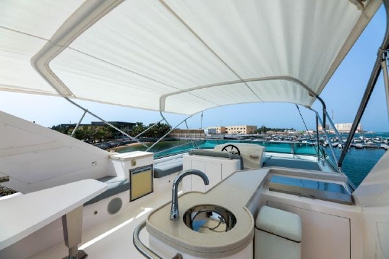 a boat with a white canopy aboard MAJESTY 70 Yacht for Sale