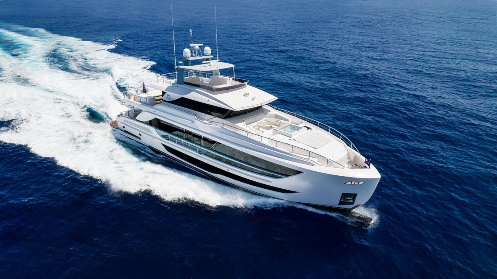 a ship on the water aboard HORIZON FD110 TRI-DECK / DELIVERY EARLY 2024 Yacht for Sale