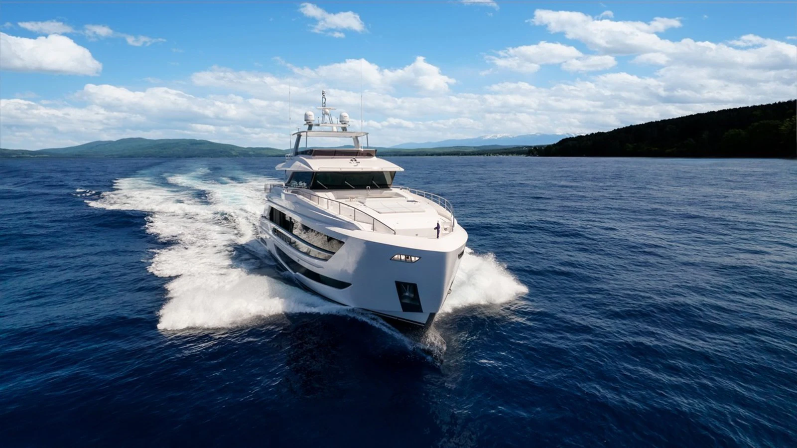 a boat on the water aboard HORIZON FD110 TRI-DECK / DELIVERY EARLY 2024 Yacht for Sale