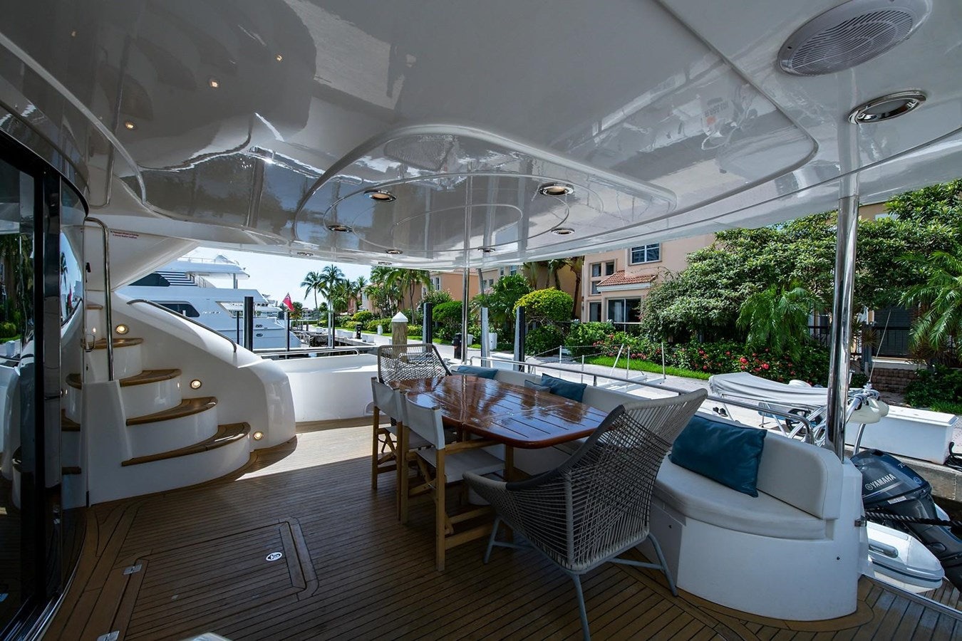 a room with a table chairs and a large window aboard 82 SUNSEEKER MANHATTAN  Yacht for Sale