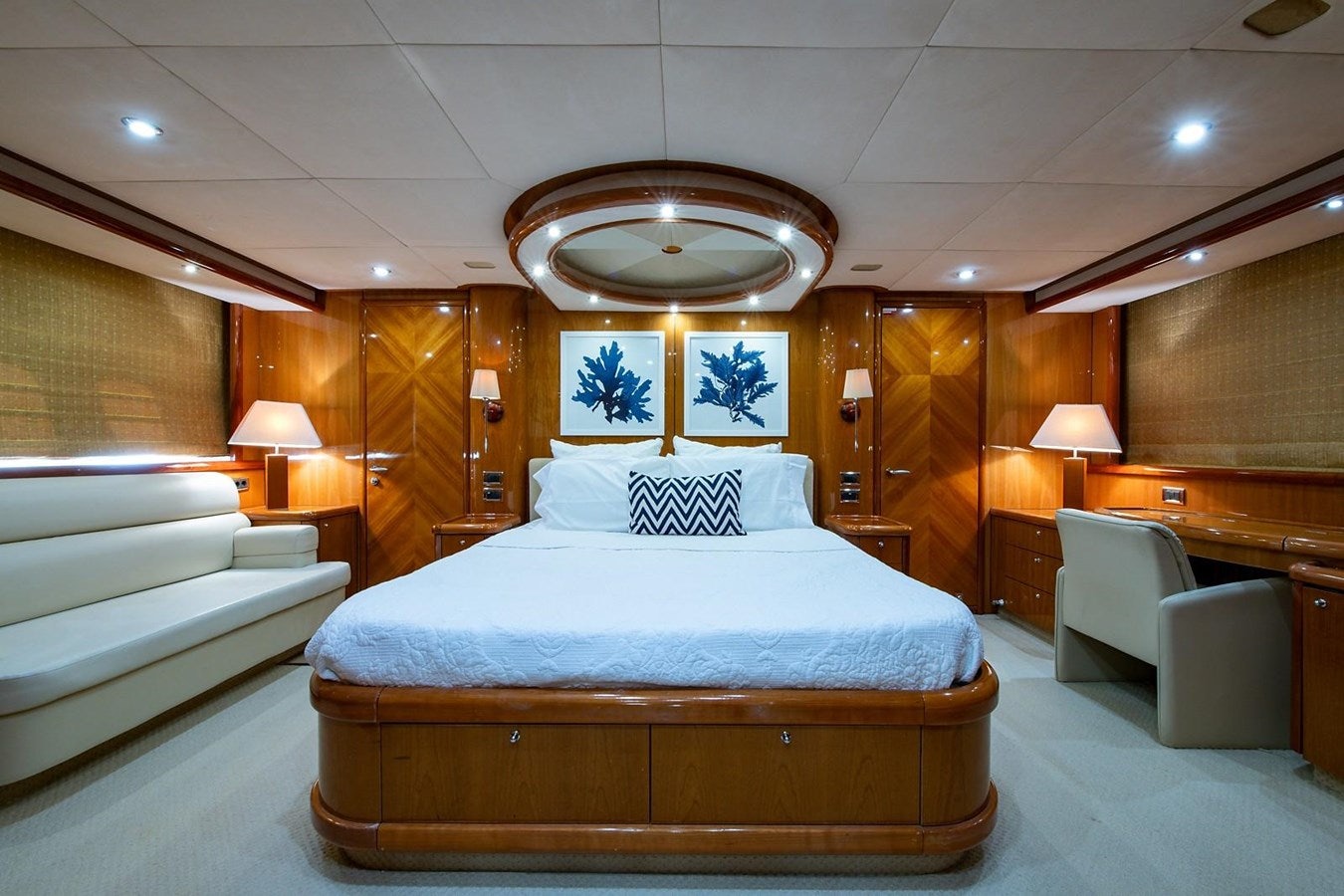 a large bedroom with a large bed aboard 82 SUNSEEKER MANHATTAN  Yacht for Sale