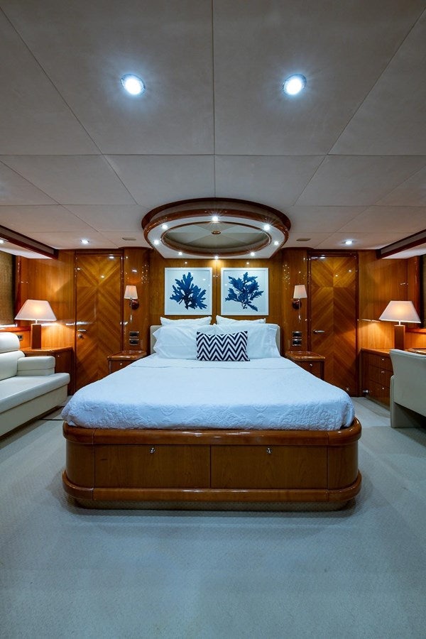a bed in a room aboard 82 SUNSEEKER MANHATTAN  Yacht for Sale