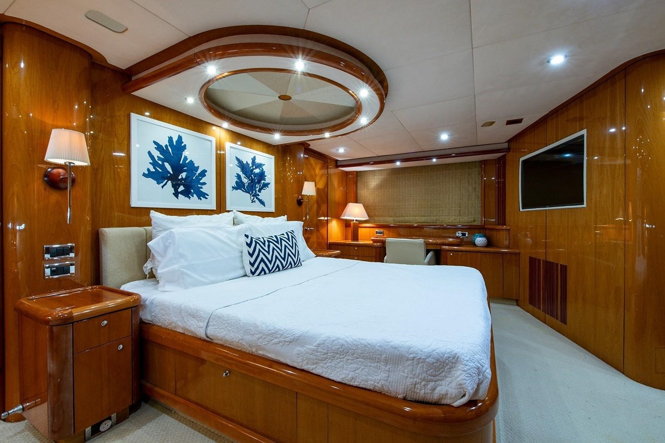 a bed in a room aboard 82 SUNSEEKER MANHATTAN  Yacht for Sale