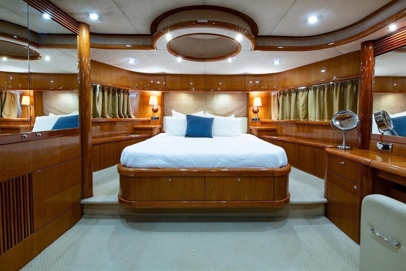 a large bedroom with a large bed aboard 82 SUNSEEKER MANHATTAN  Yacht for Sale