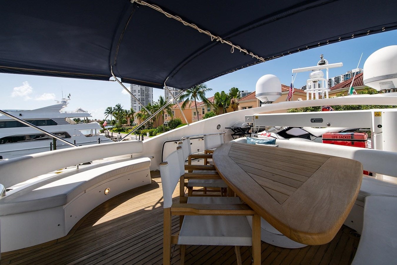 a table on a boat aboard 82 SUNSEEKER MANHATTAN  Yacht for Sale