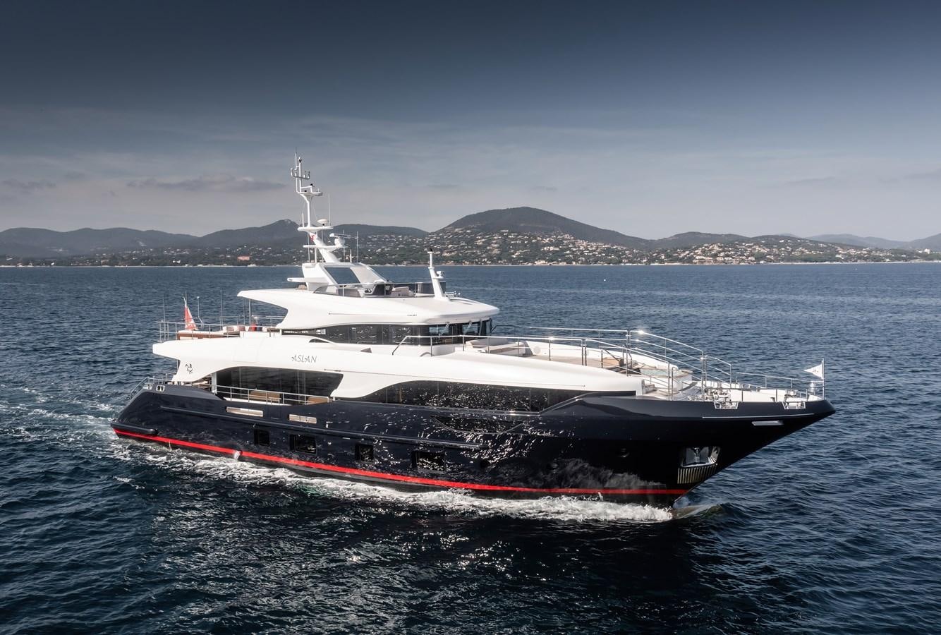 a large boat in the water aboard ASLAN Yacht for Sale