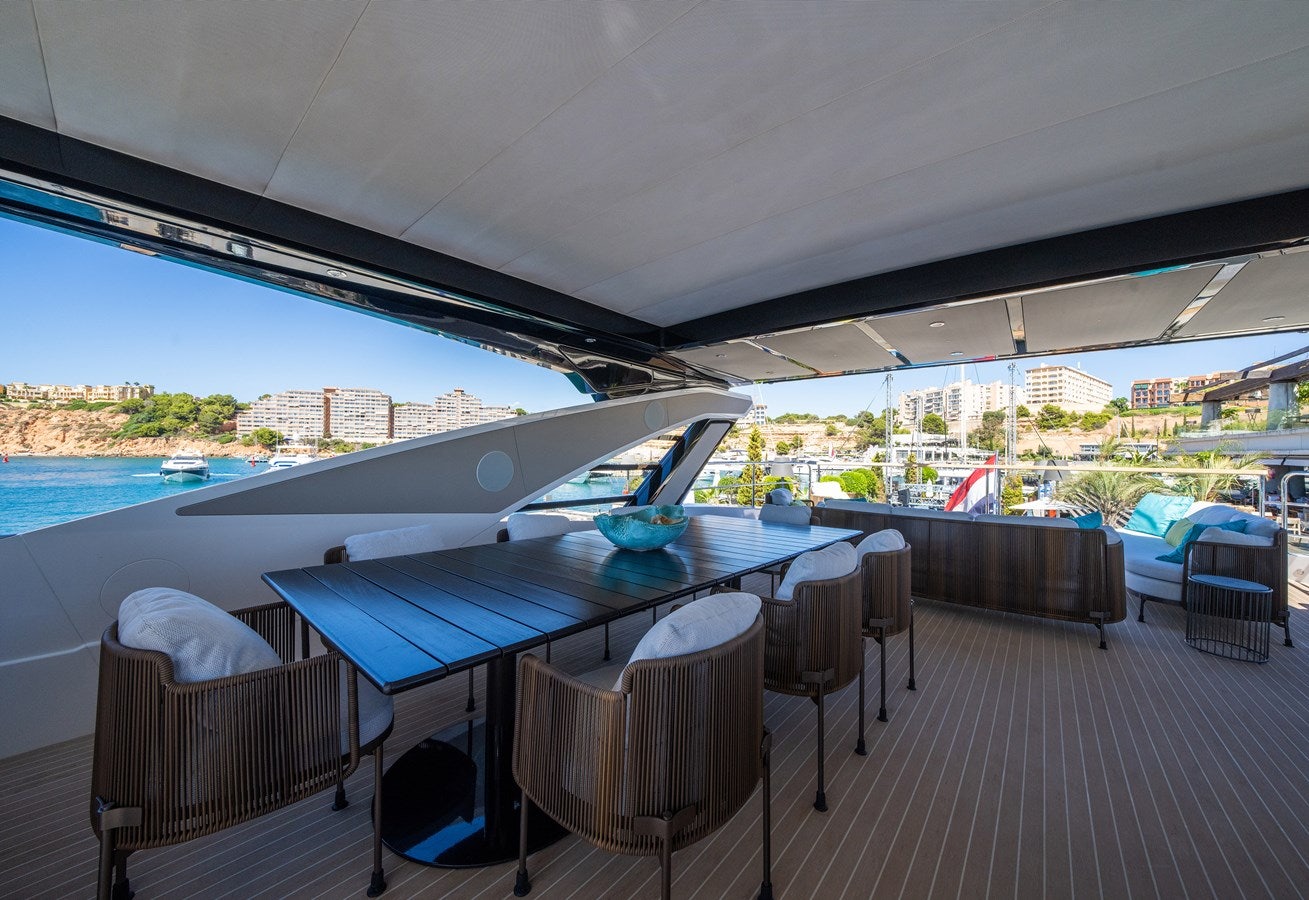 a pool table on a deck aboard BANDAZUL Yacht for Sale