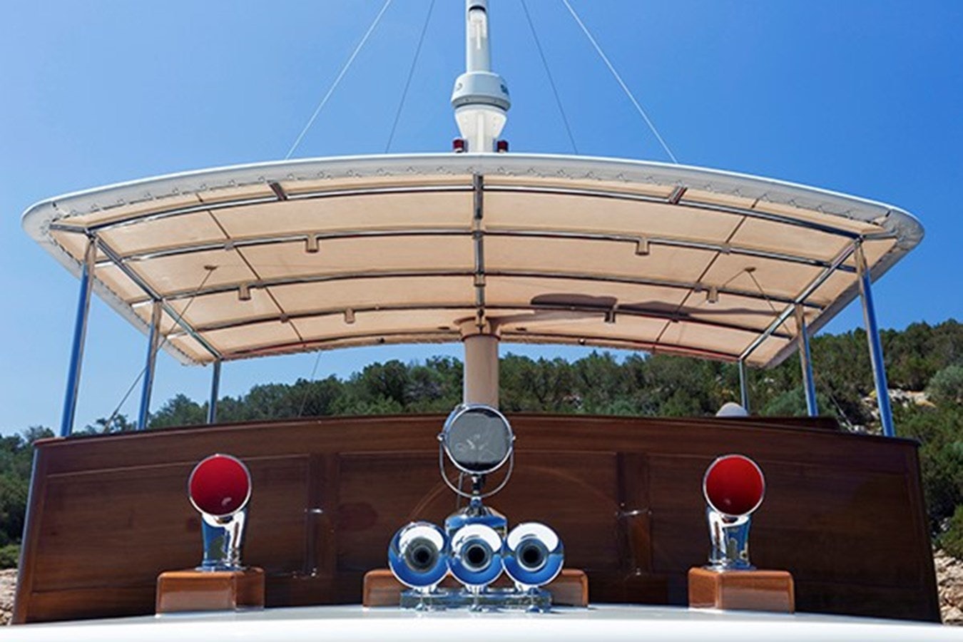 a dome shaped structure with a dome and a globe on top aboard DARWIN Yacht for Sale