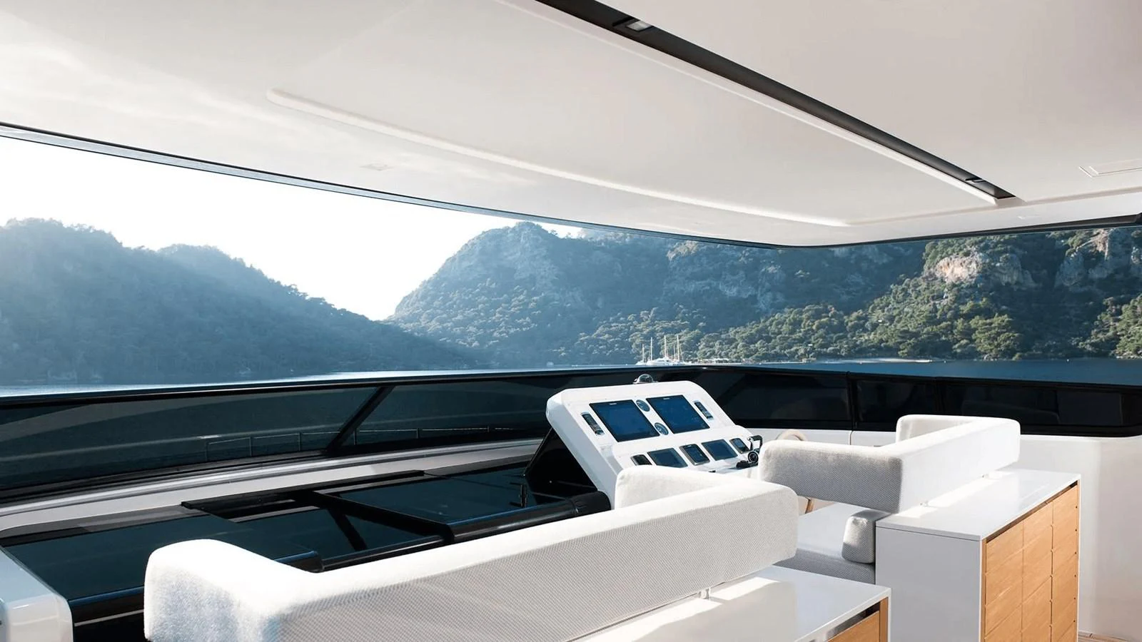 a view of the mountains from the inside of a car aboard 2018 SANLORENZO SL118 #614 Yacht for Sale