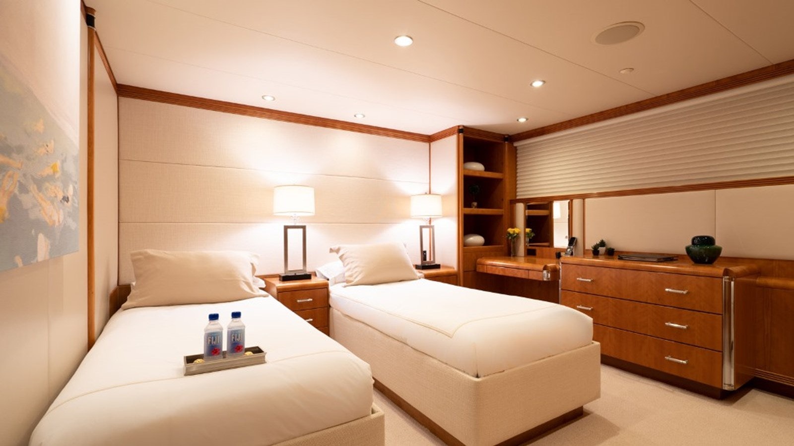 a room with a bed and a desk aboard SEA CLASS Yacht for Sale