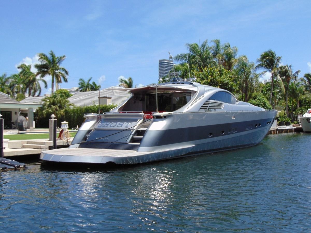 a boat docked at a pier aboard GHOST Yacht for Sale