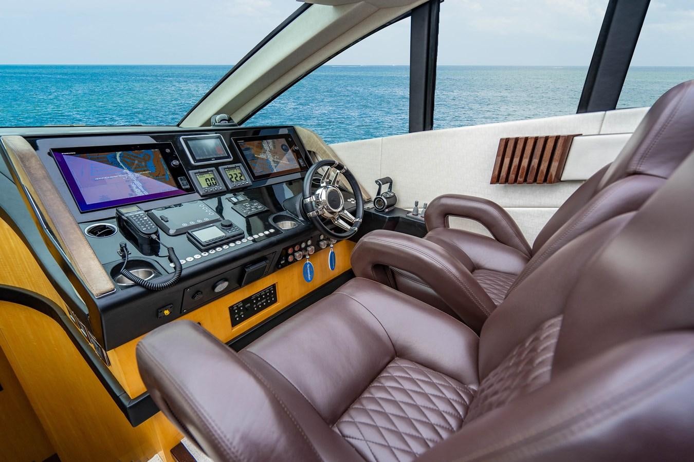 a person's legs and feet on a boat with a yellow speedometer and a yellow speed aboard YOLO Yacht for Sale