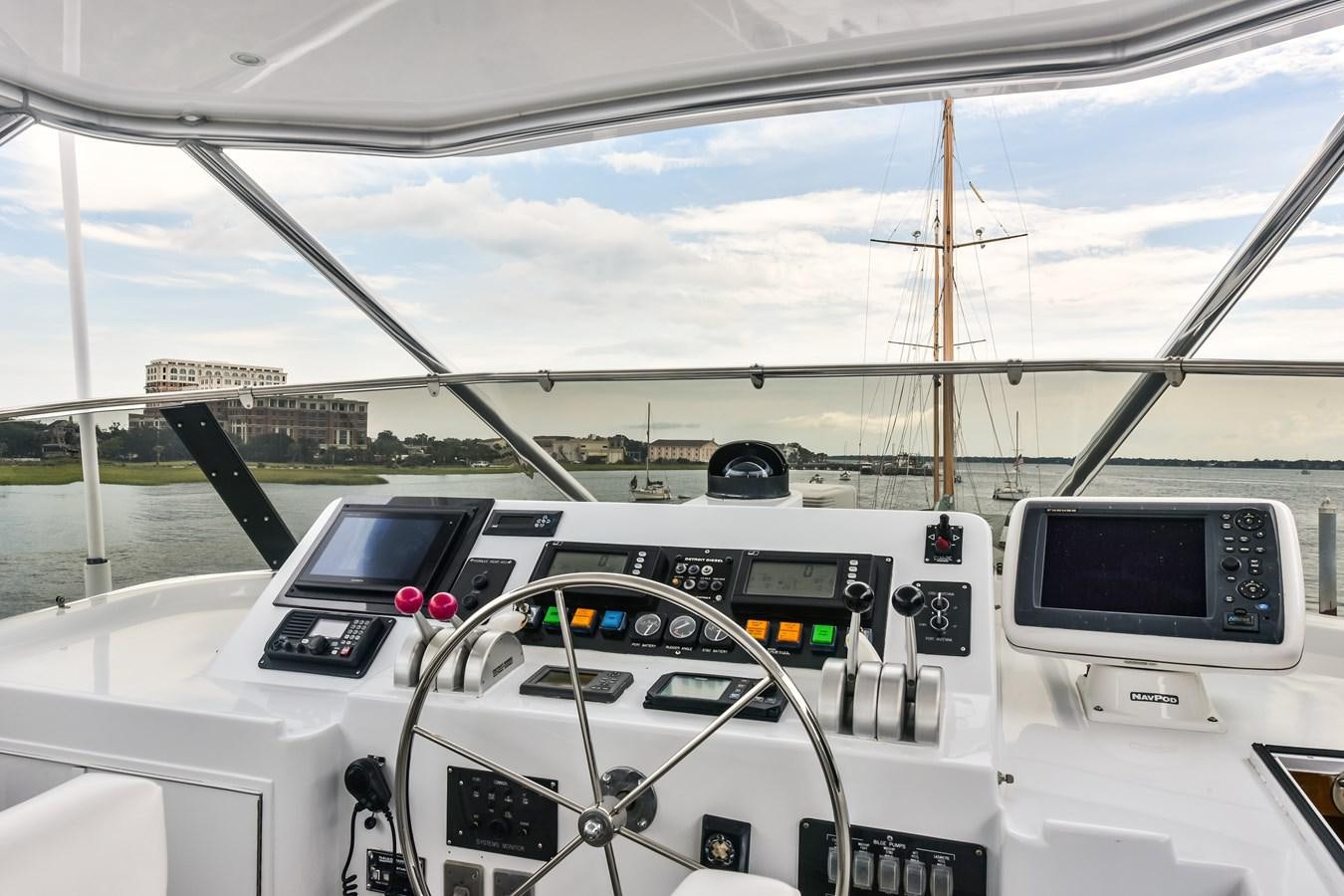 a view of a boat deck with many monitors and a few monitors aboard BOOGIE BABE III Yacht for Sale