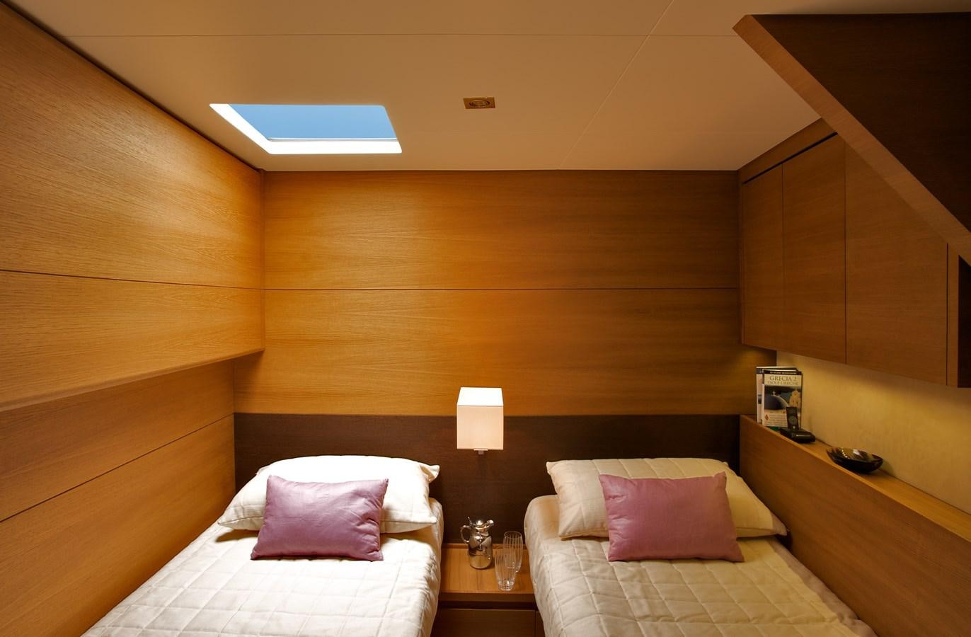 a room with a bed and a table aboard INDIO Yacht for Sale