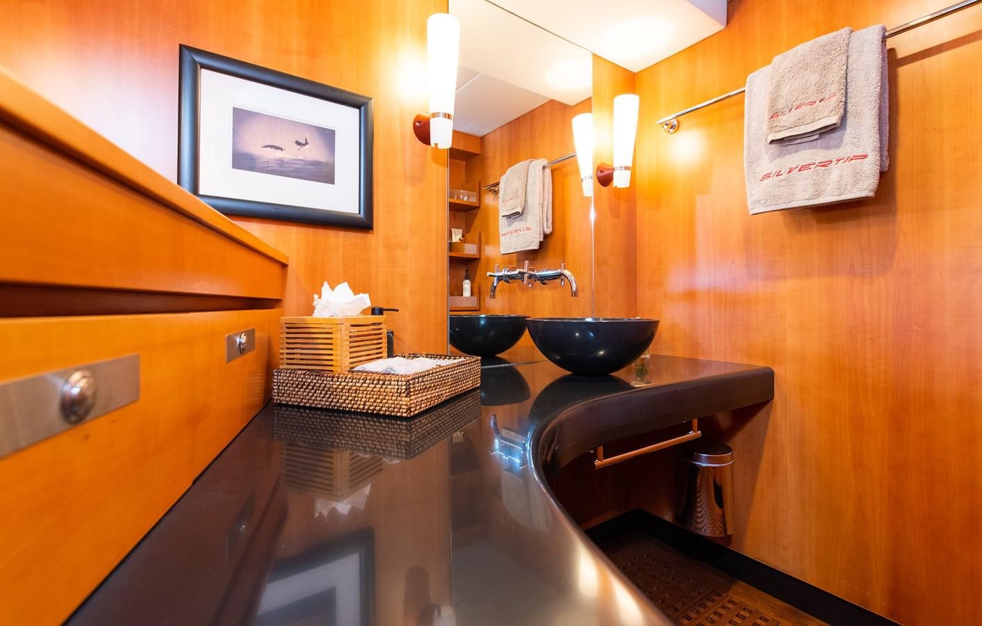 a kitchen with a large counter aboard SILVERTIP Yacht for Sale