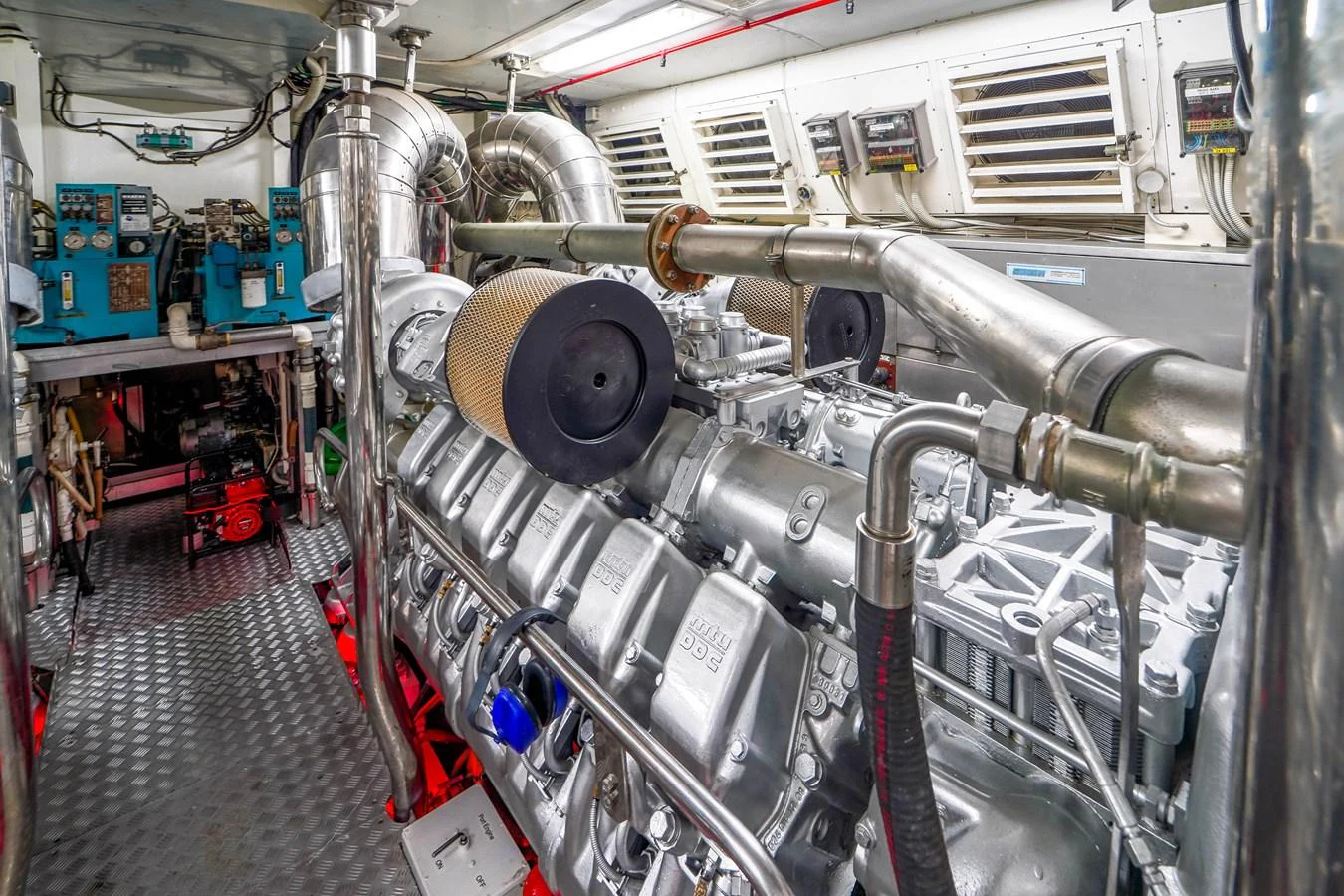 a large machine with many wires aboard 108' MANGUSTA 2002 Yacht for Sale