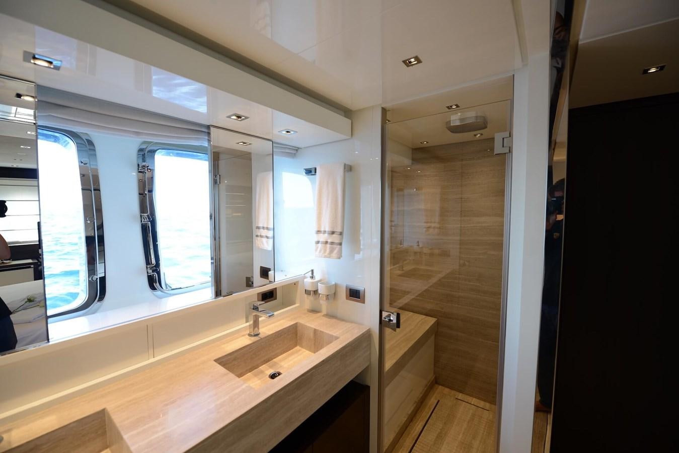 a bathroom with a large mirror aboard ELLIE JAMES Yacht for Sale