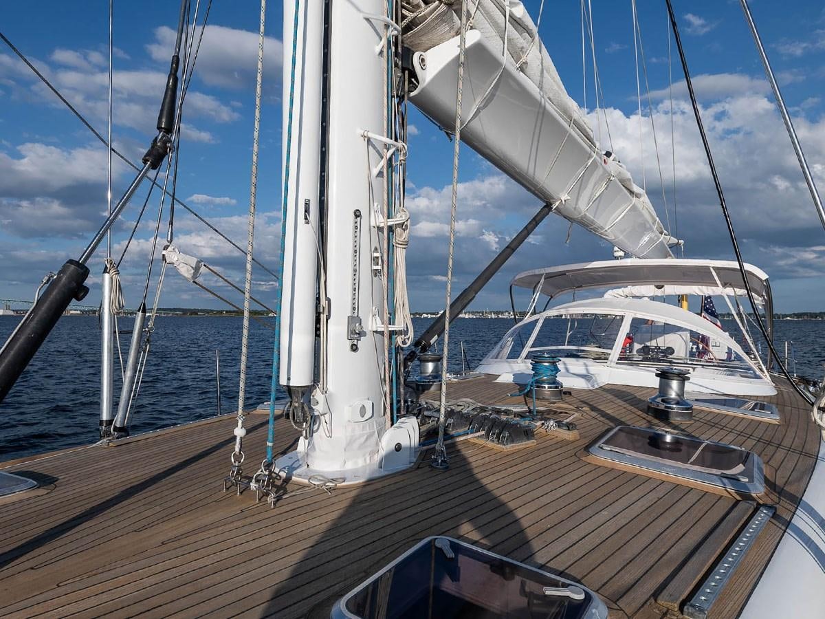 a sailboat on a deck aboard VENTUROUS Yacht for Sale
