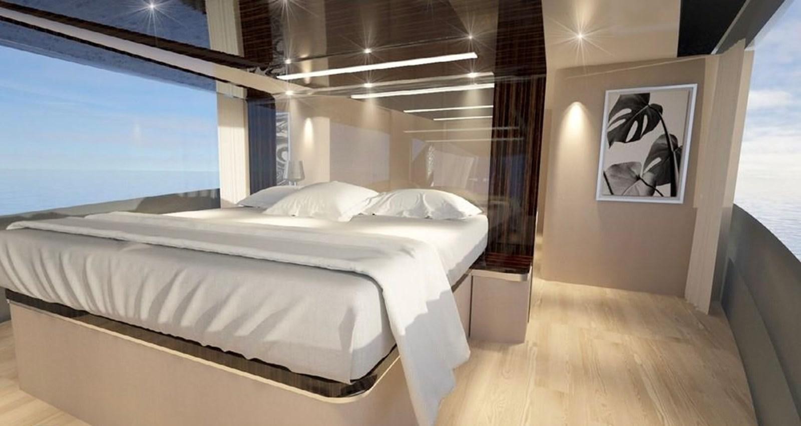 a large bed in a room aboard  ILC Yacht for Sale