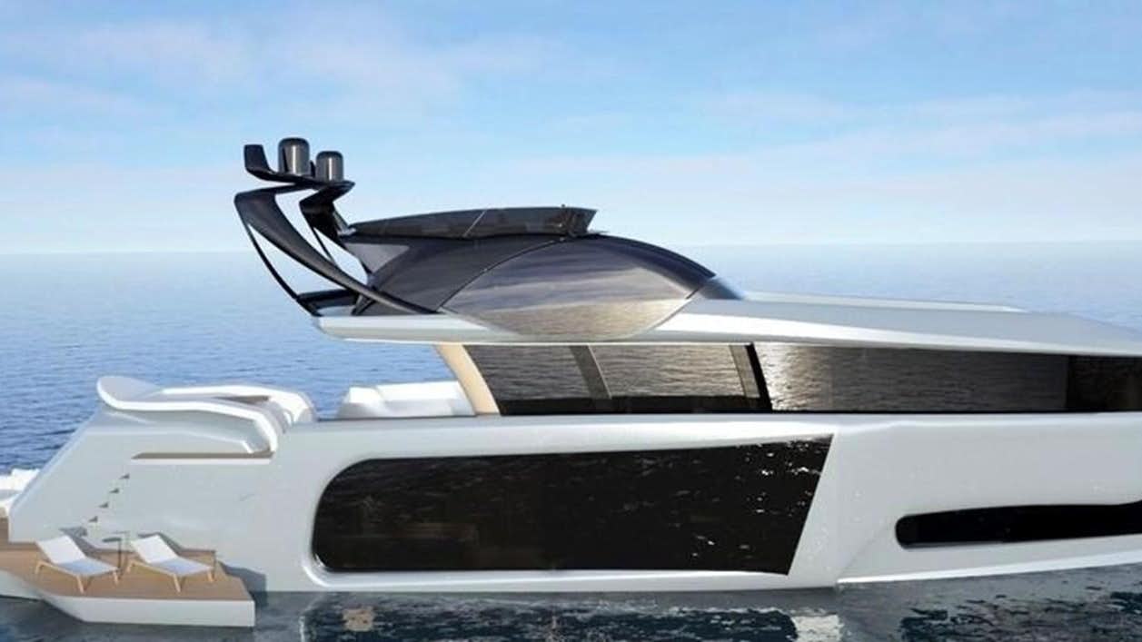 a futuristic looking boat aboard  ILC Yacht for Sale
