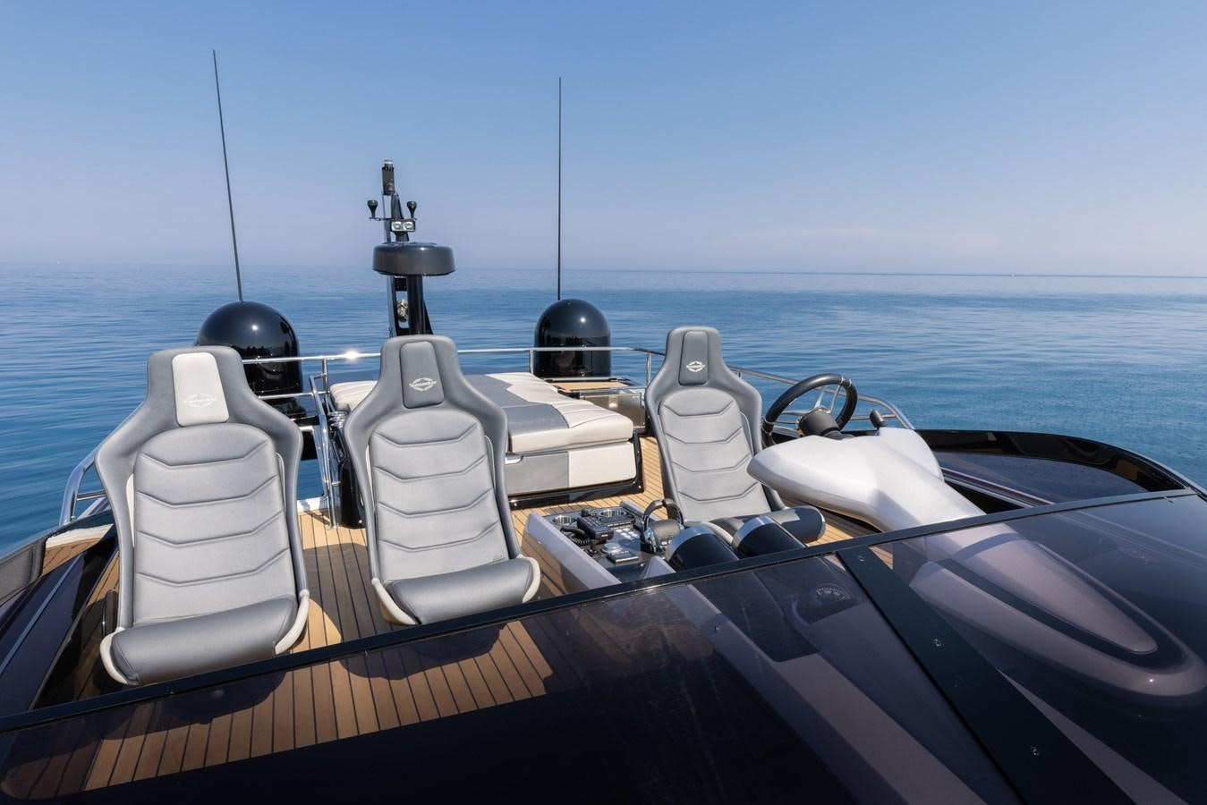 a boat with white chairs on it aboard FORZA Yacht for Sale