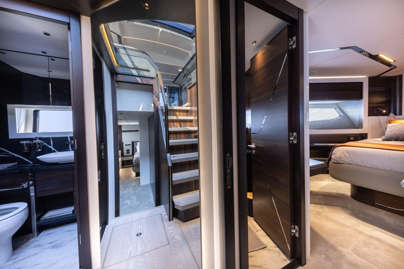 a room with a glass door aboard FORZA Yacht for Sale