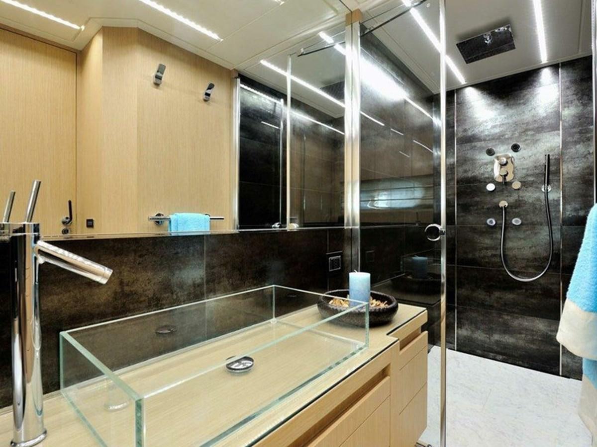 a kitchen with a glass shower aboard AUSTIN PARKER - 72 FLY Yacht for Sale
