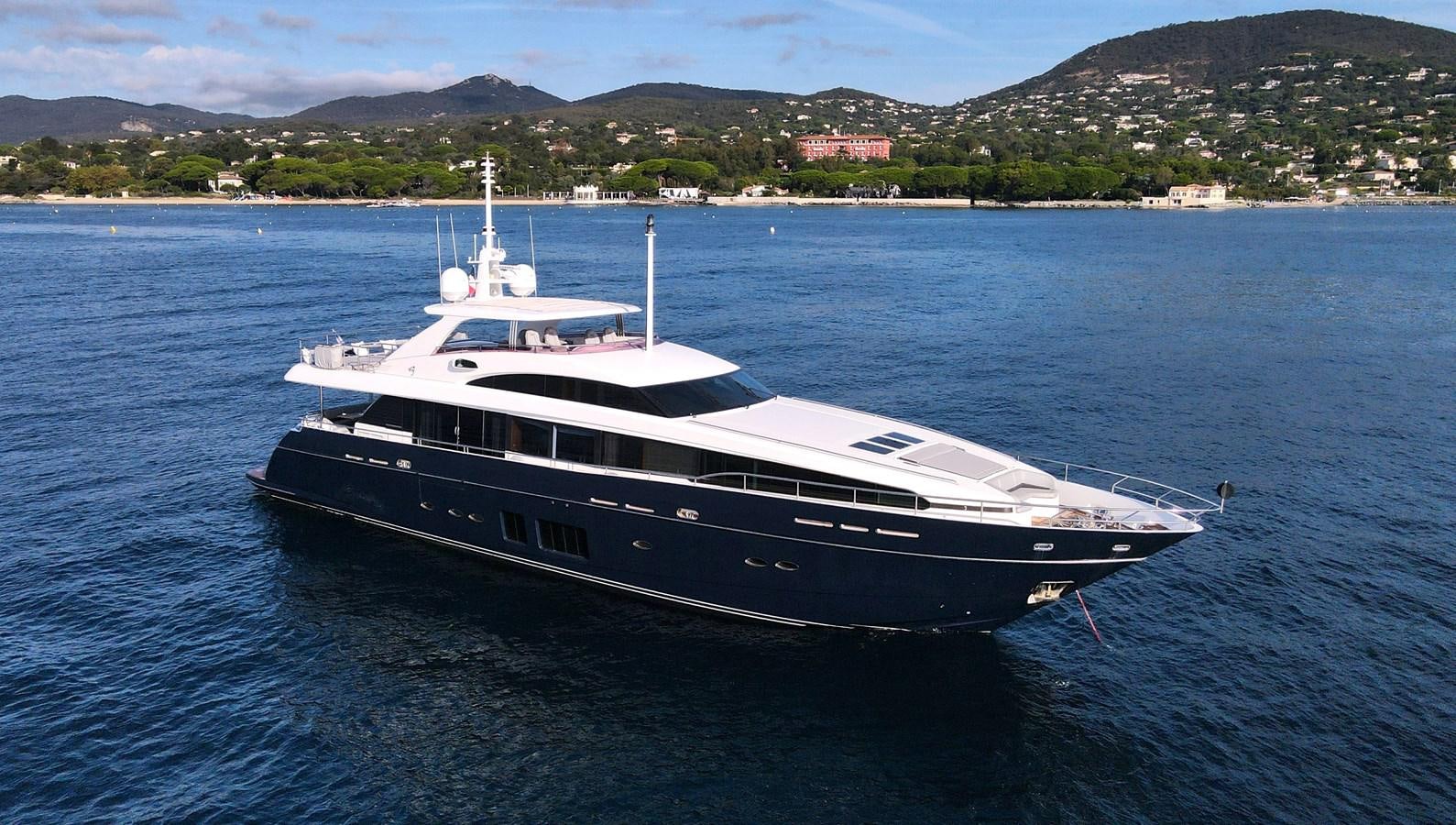 a large white boat in the water aboard FLY Yacht for Sale