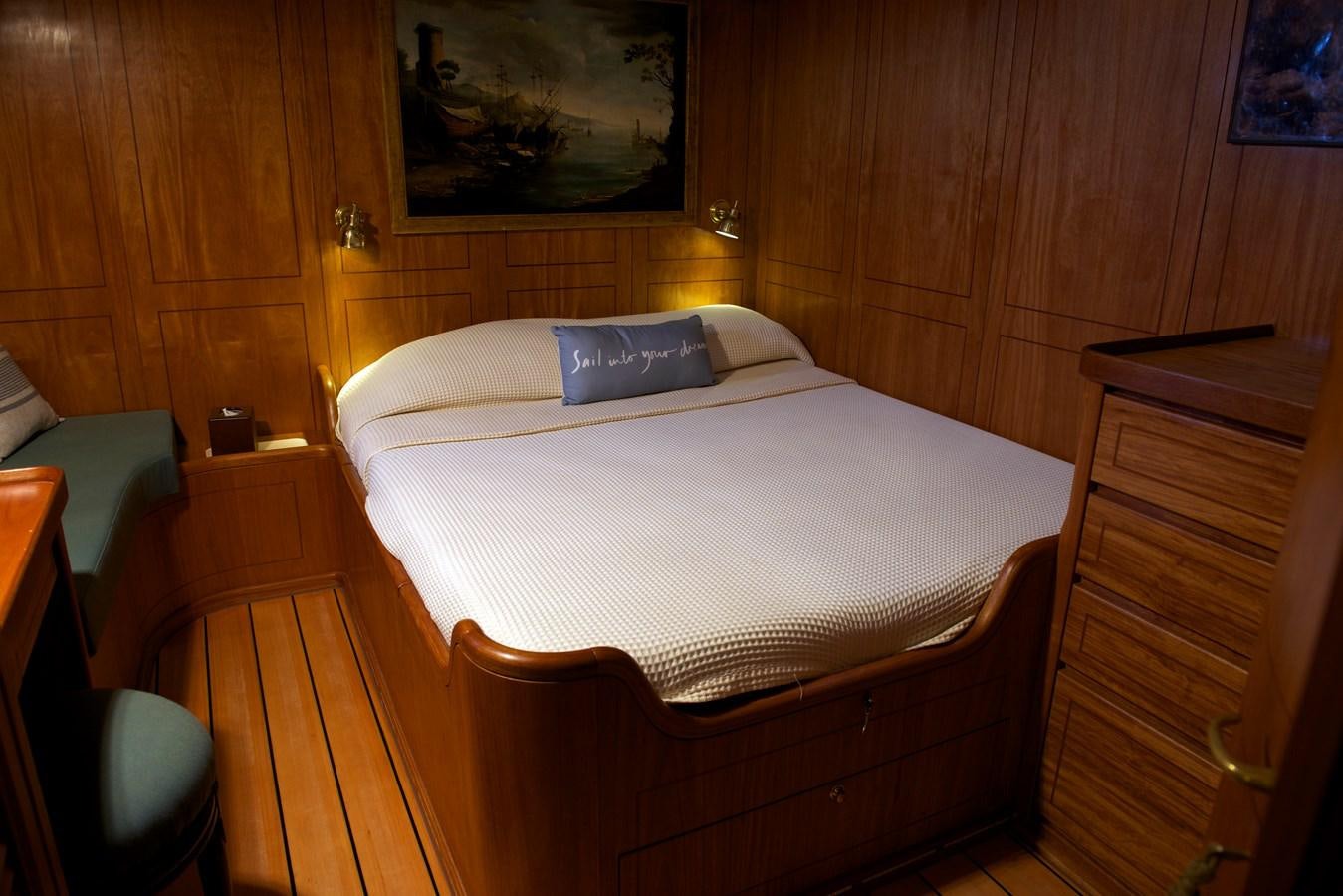 a bed in a room aboard NO.6 TEXEL Yacht for Sale