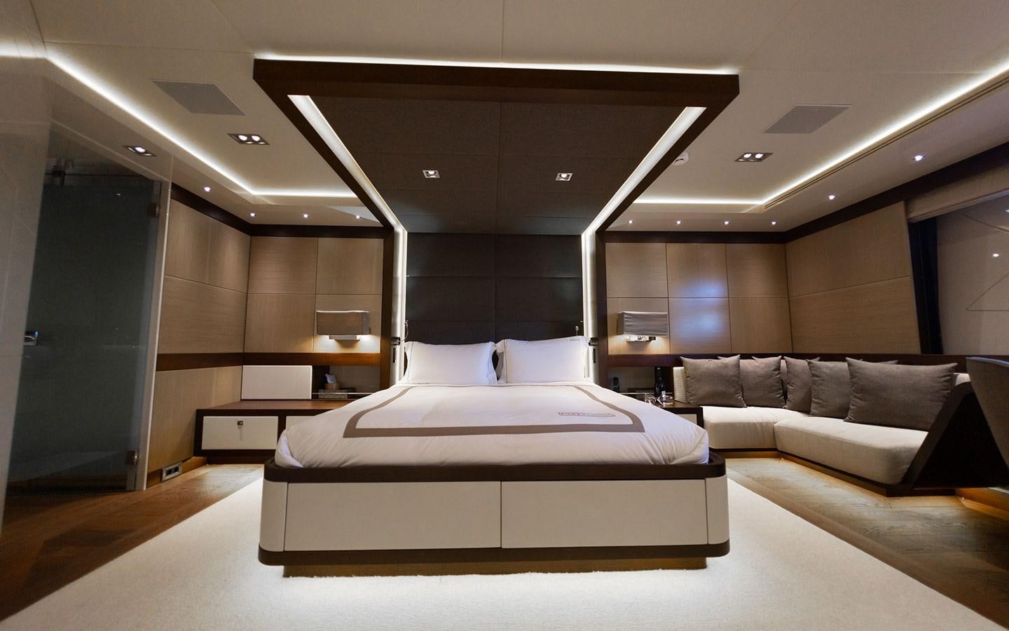 a large bed in a room aboard FUNKY CHOICE Yacht for Sale