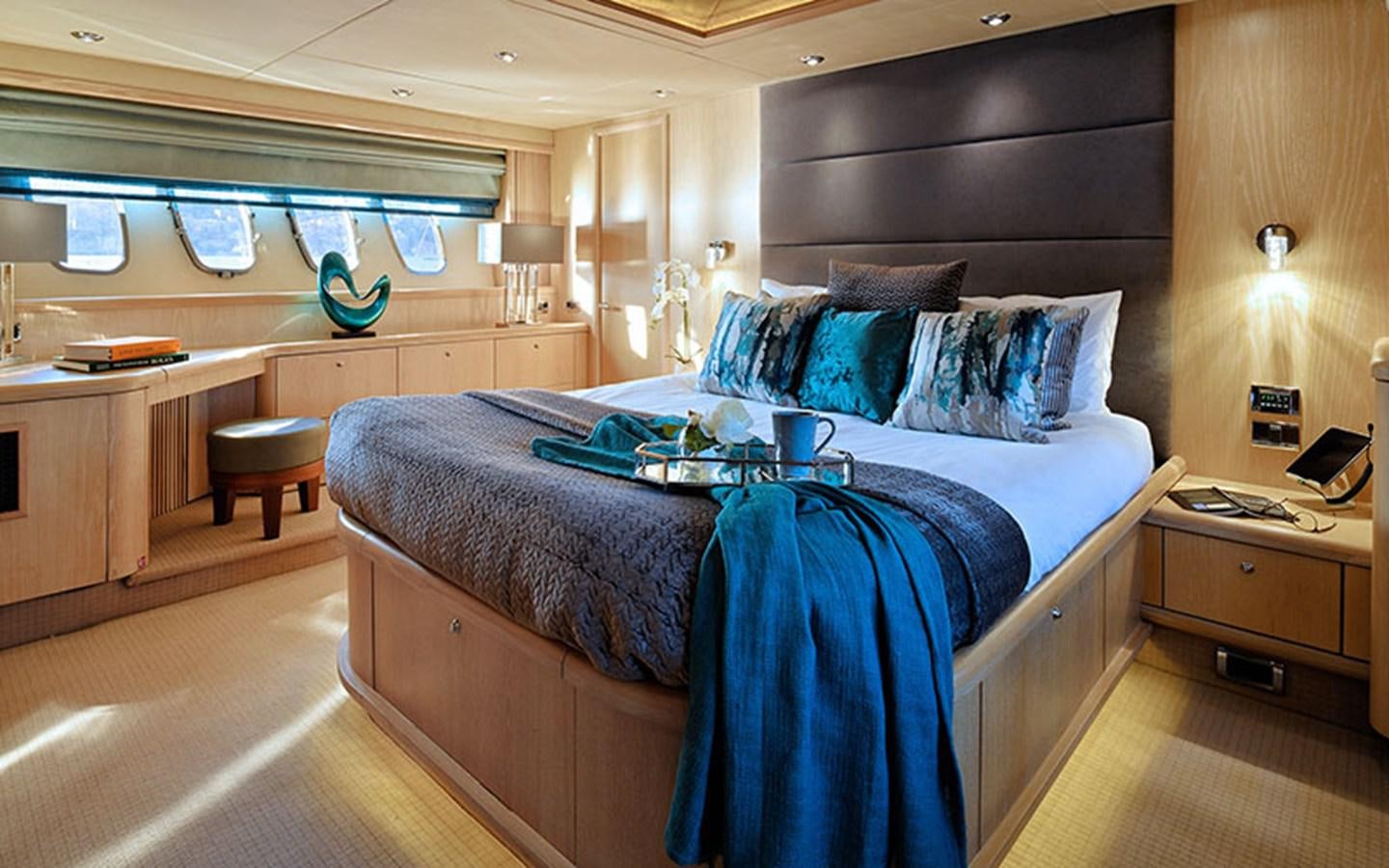 a bed in a room aboard EXCELERATE Z Yacht for Sale