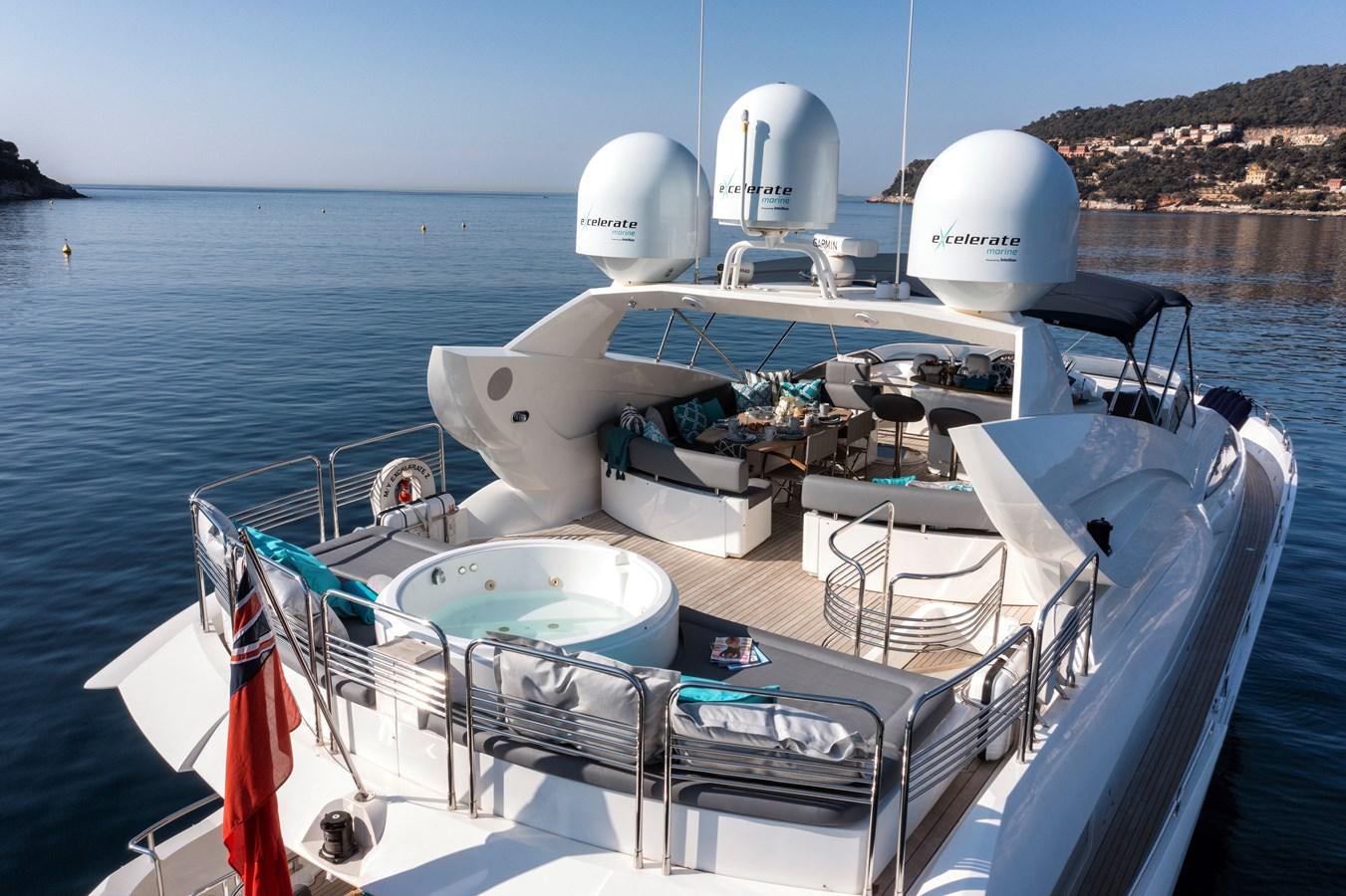 a boat with a satellite dish on it aboard EXCELERATE Z Yacht for Sale