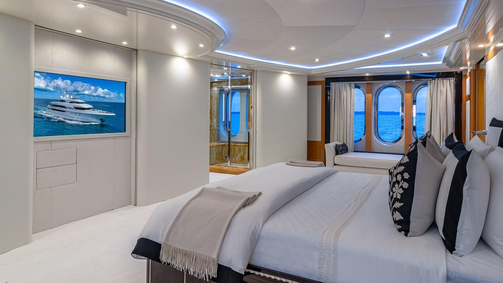 a room with two beds aboard MARGUERITE Yacht for Charter